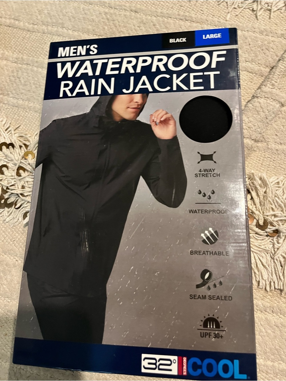 32 Degrees Men's Black Waterproof Rain Jacket